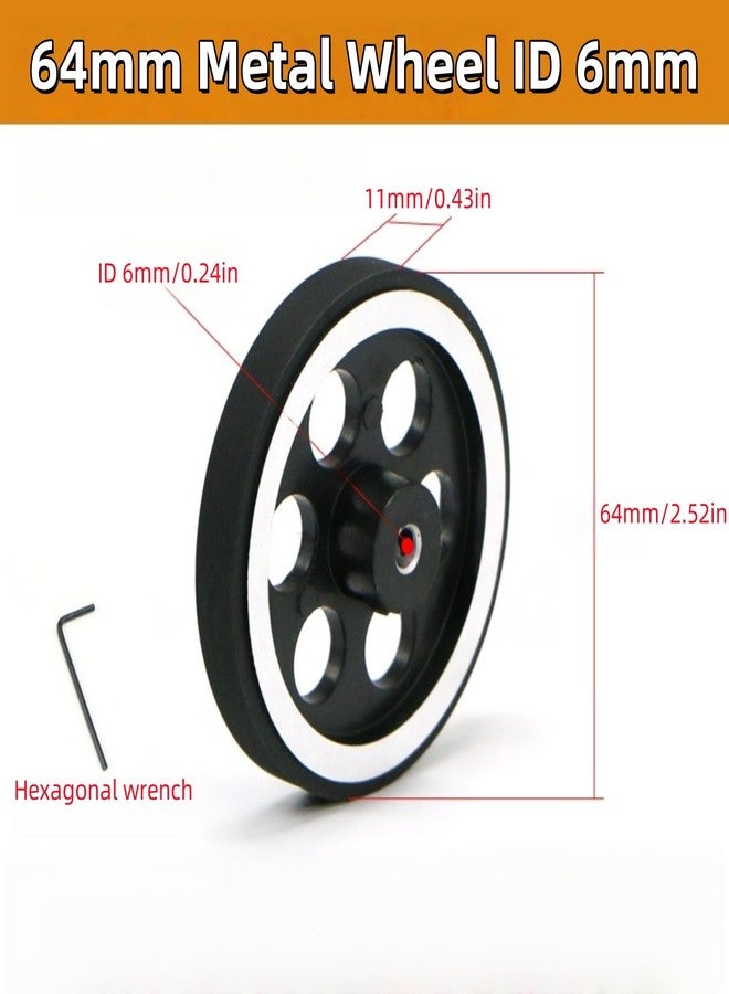 MiJunHD 64mm Metal Drive Wheel Inner Dia 6mm Aluminum Master Wheels Rubber Tires for Smart Robot Chassis Car 1Pc - Image 2